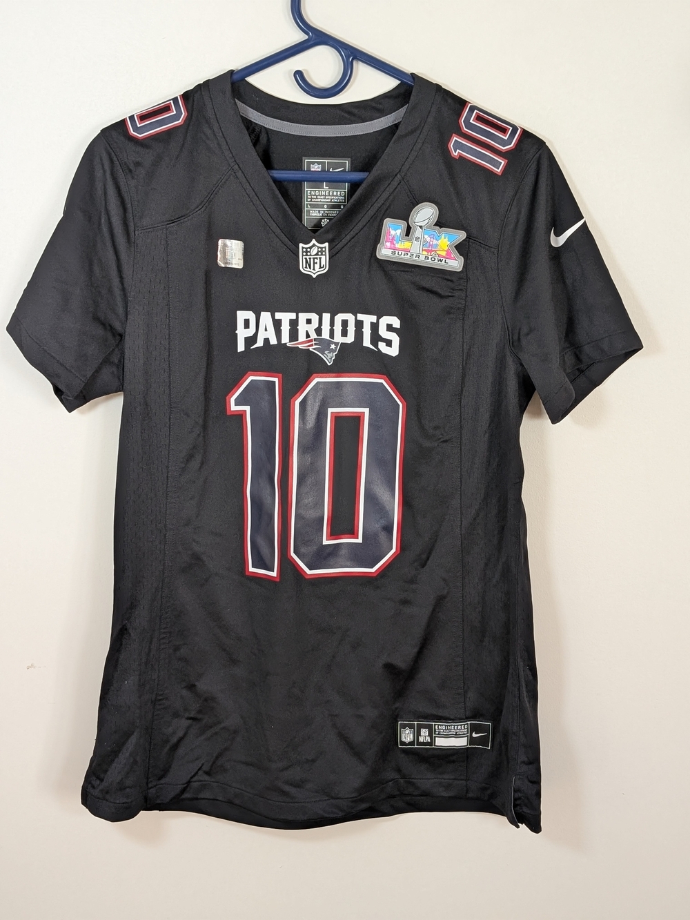 Nike Patriots Maye #10 Black Women’s Jersey Size L Super Bowl Patch